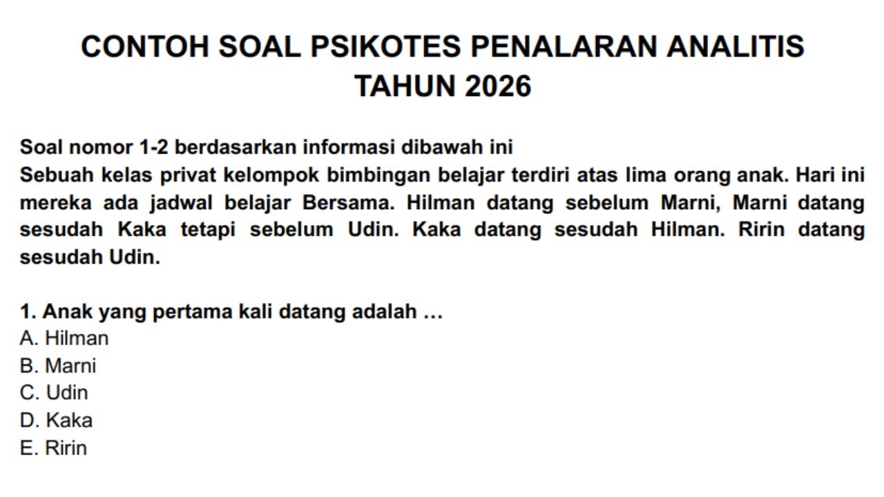 Contoh Soal Psikotes Penalaran Analitis dan Pembahasan 2026