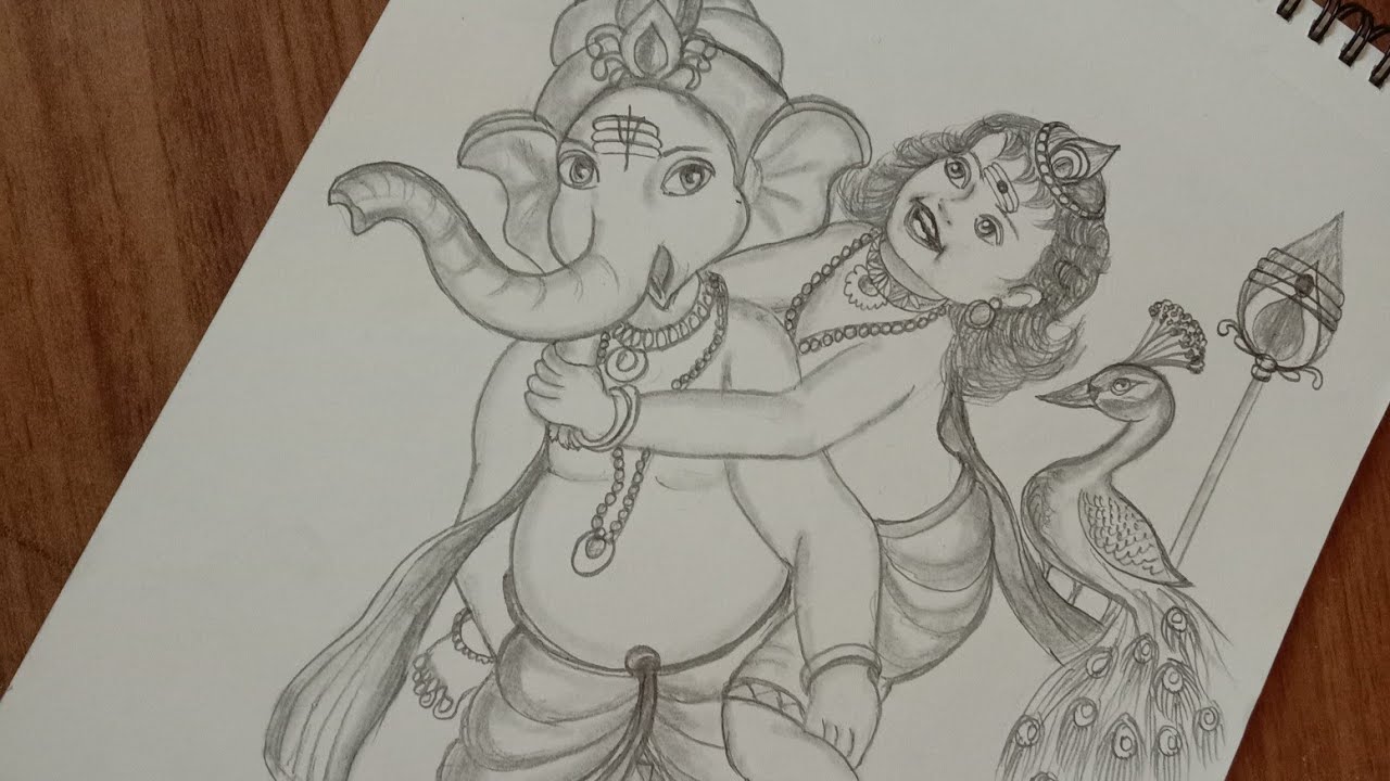 murugan and vinayagar pencil drawing