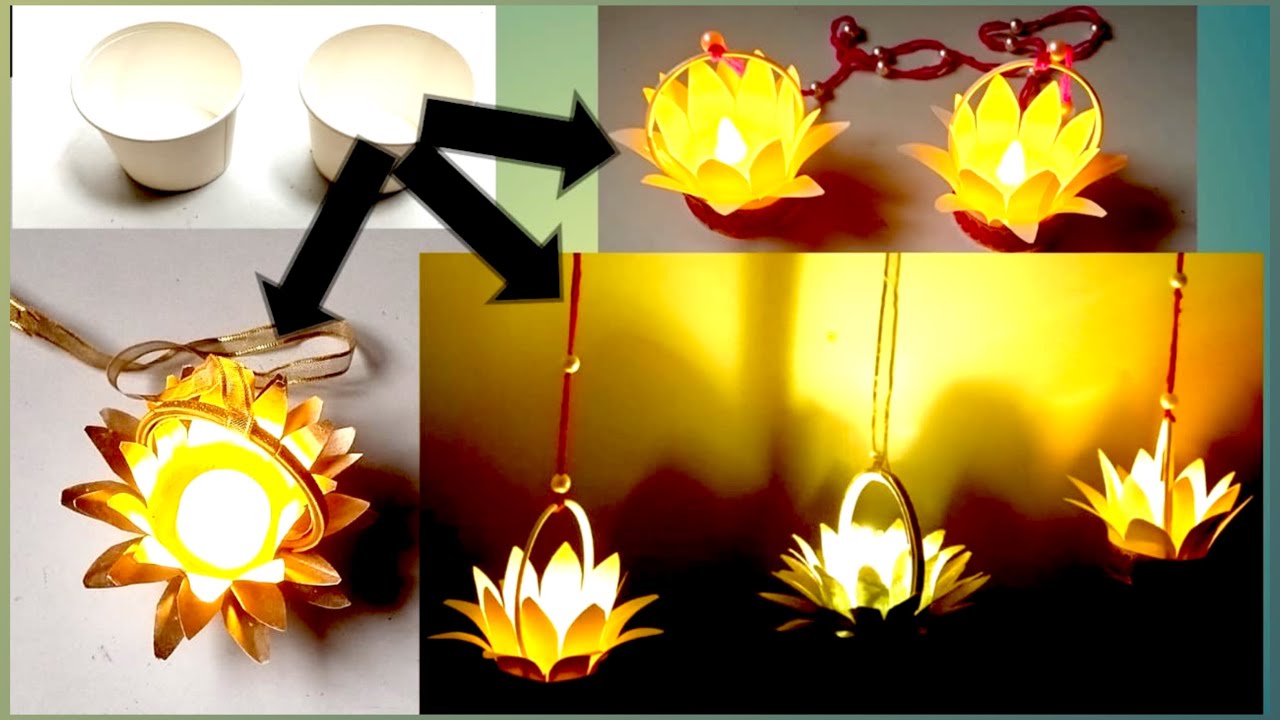 Hanging Lotus Tealight Candle Holder Using Disposable Paper Cups | Best out of Waste 