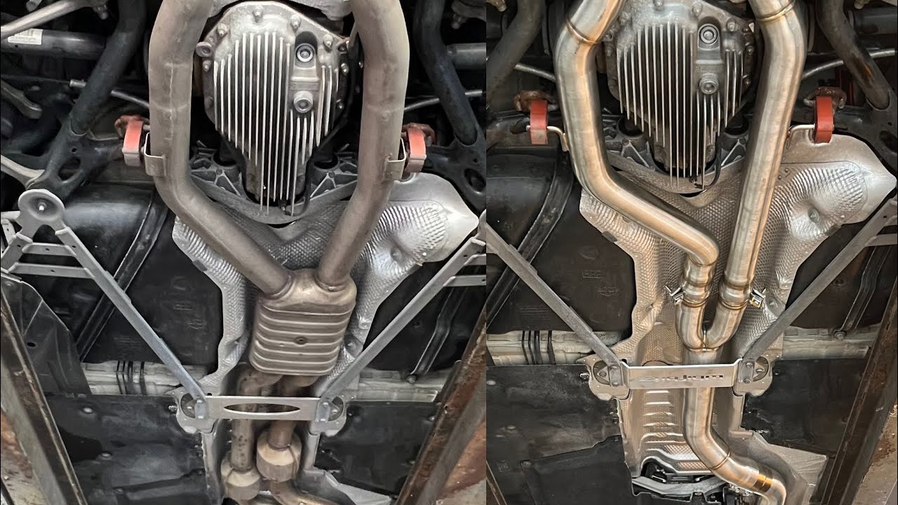 F82 BMW M4 S55 VRSF midpipe before and after exhaust clips