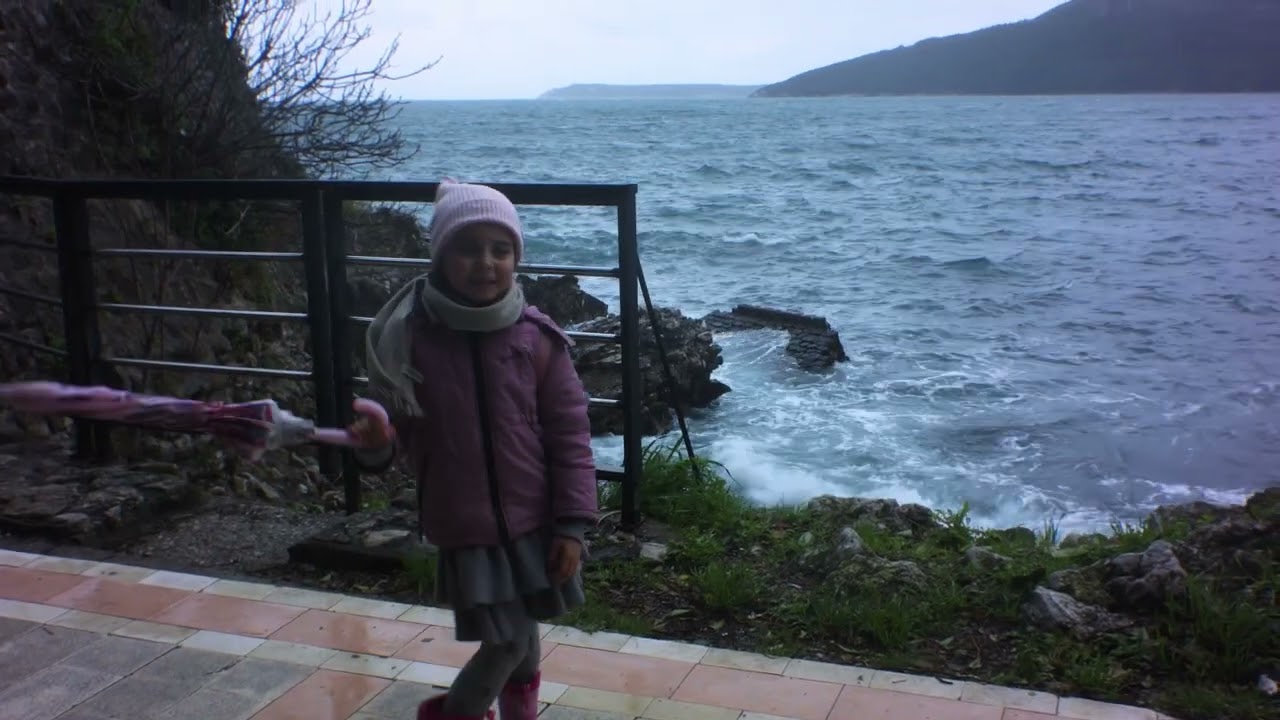 Waves on Adriatic Sea, Herceg Novi, Montenegro, Forte Mare, Ruins of Fortress after Earthquake, Boka