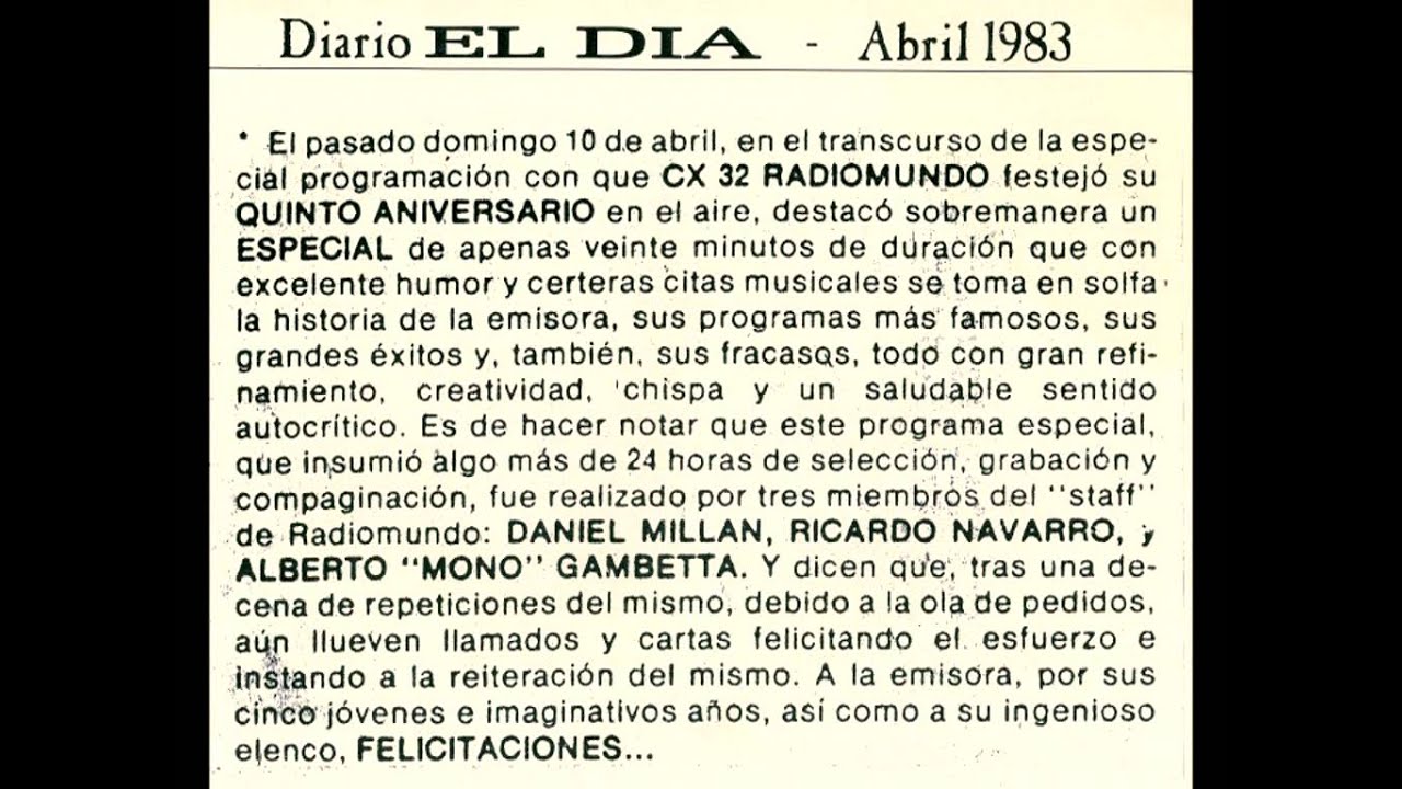 5to Aniversario CX32 RADIOMUNDO a&ntilde;o 1983 - (Montevideo Uruguay)