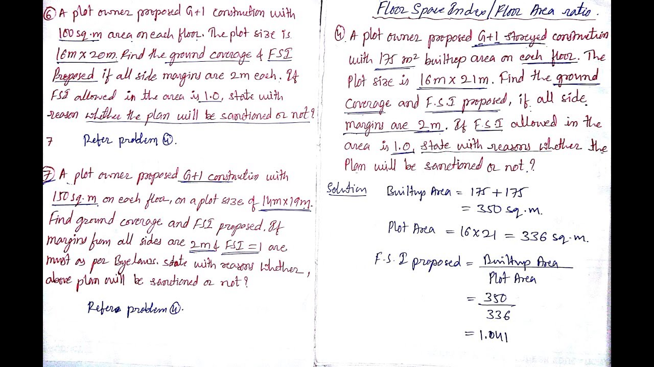 floor space index (FSI)  / floor area ratio (FAR)  - problem 6 and 7