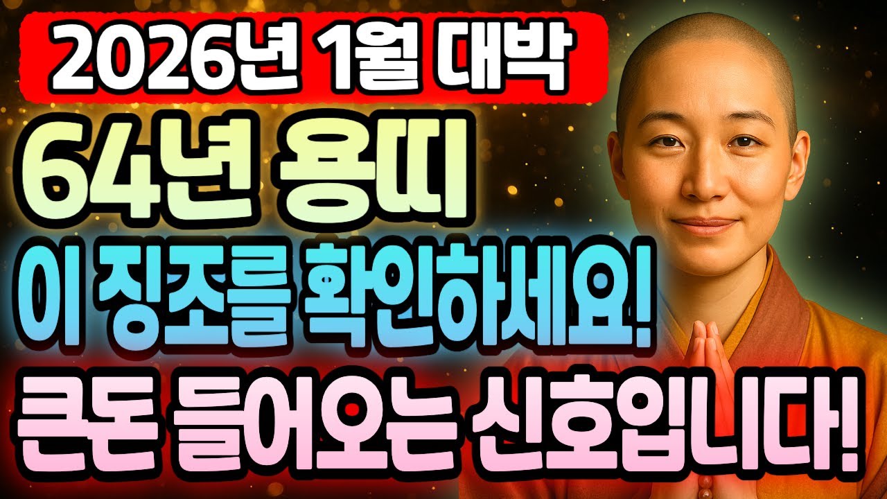 용띠 갑진년생 1964년 62세 운세 2026년 병오년 1월 특급, 횡재수 연속 들어오고 복권보다 강한 행운 잡으며 하늘이 밀어주는 최고의 순간이에요!