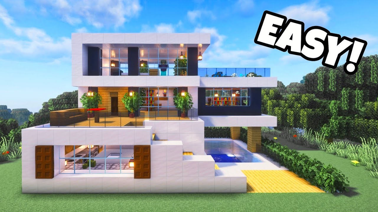 How to make Easy Modern House with Pool in Minecraft!!