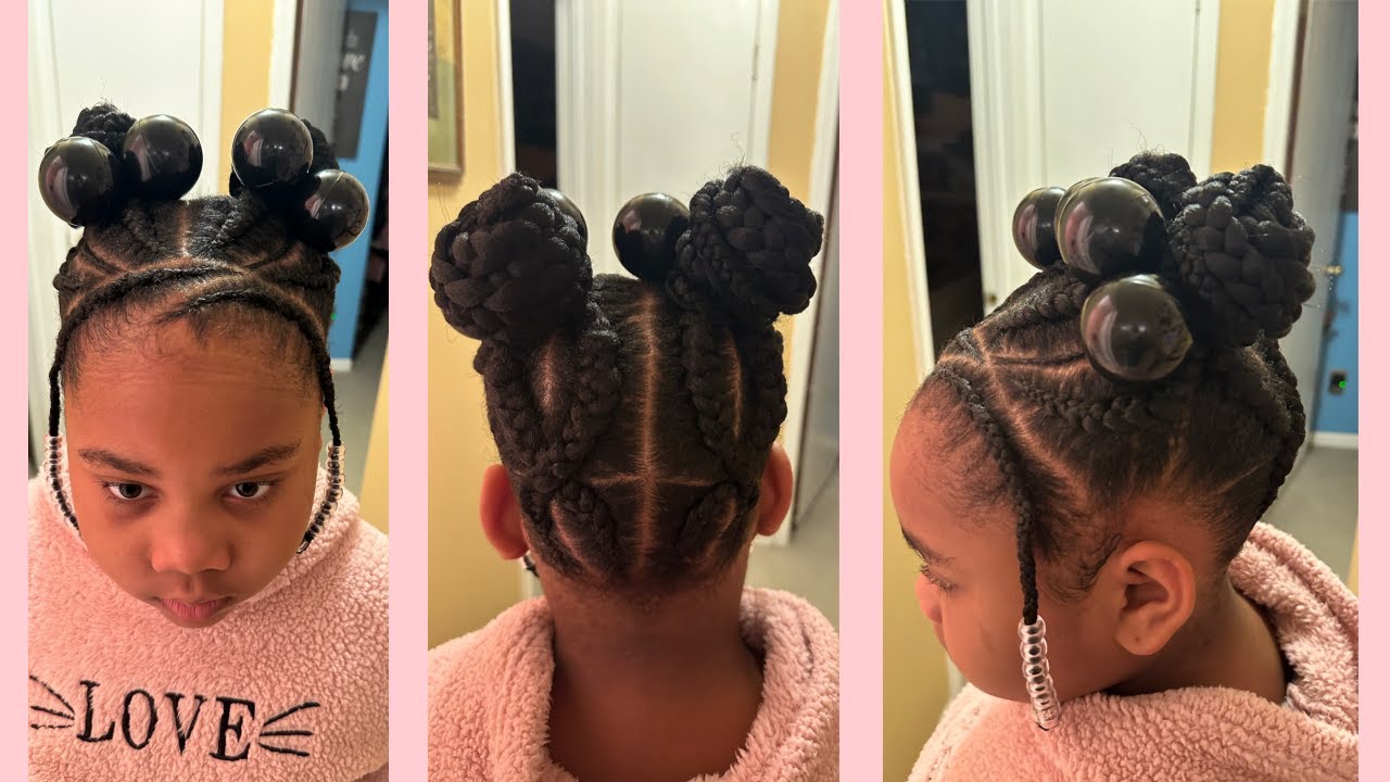 Natural Kids Hair | Little Girl Friendly | Criss Cross Feed In Pony Braids