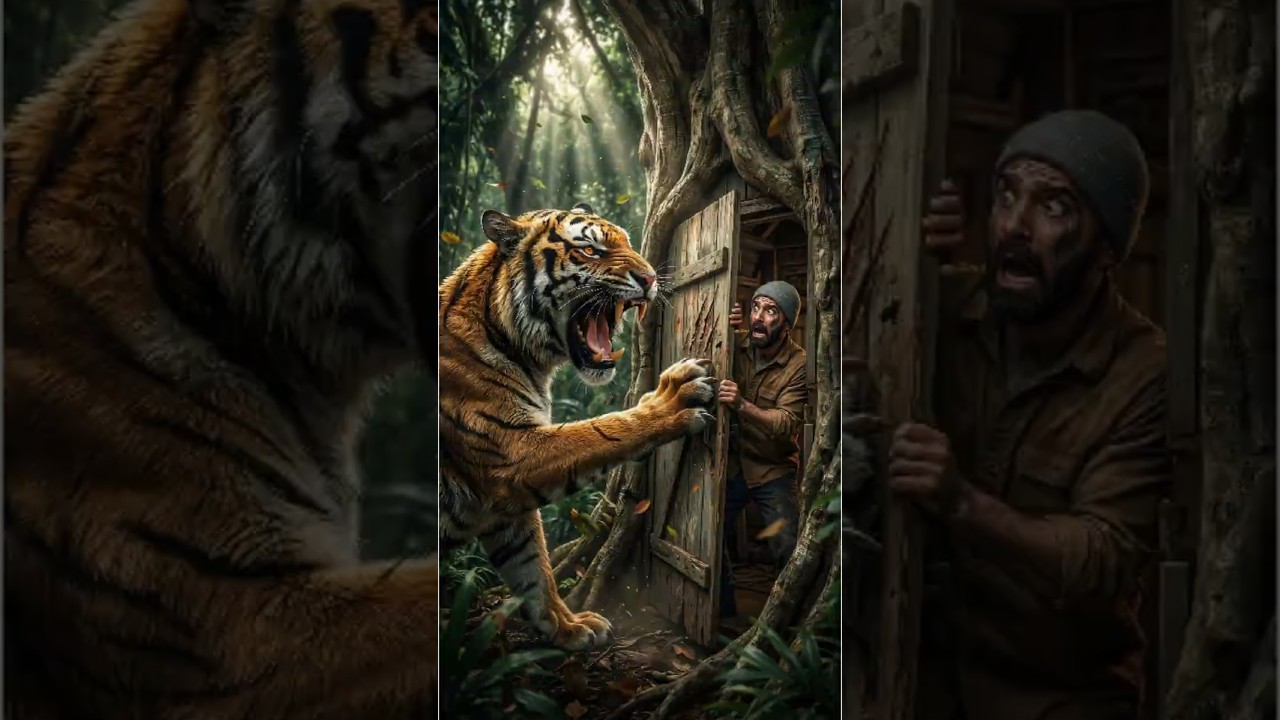 Giant Tiger Attacked&hellip; But His Secret Tree House Saved Him! 😱🐅 #shorts #treehouse #tiger #craftman