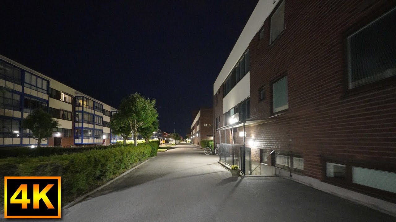 Really quiet night walk in Växjö Sweden - 4K City Walking