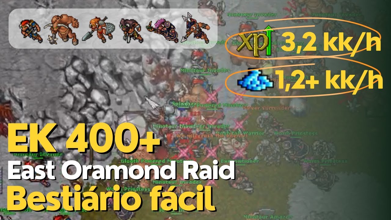 Tibia - EK 400+ Profit excelente - East Oramond Raid - 3,2KK/h raw Exp e 1,2+KK/h gold