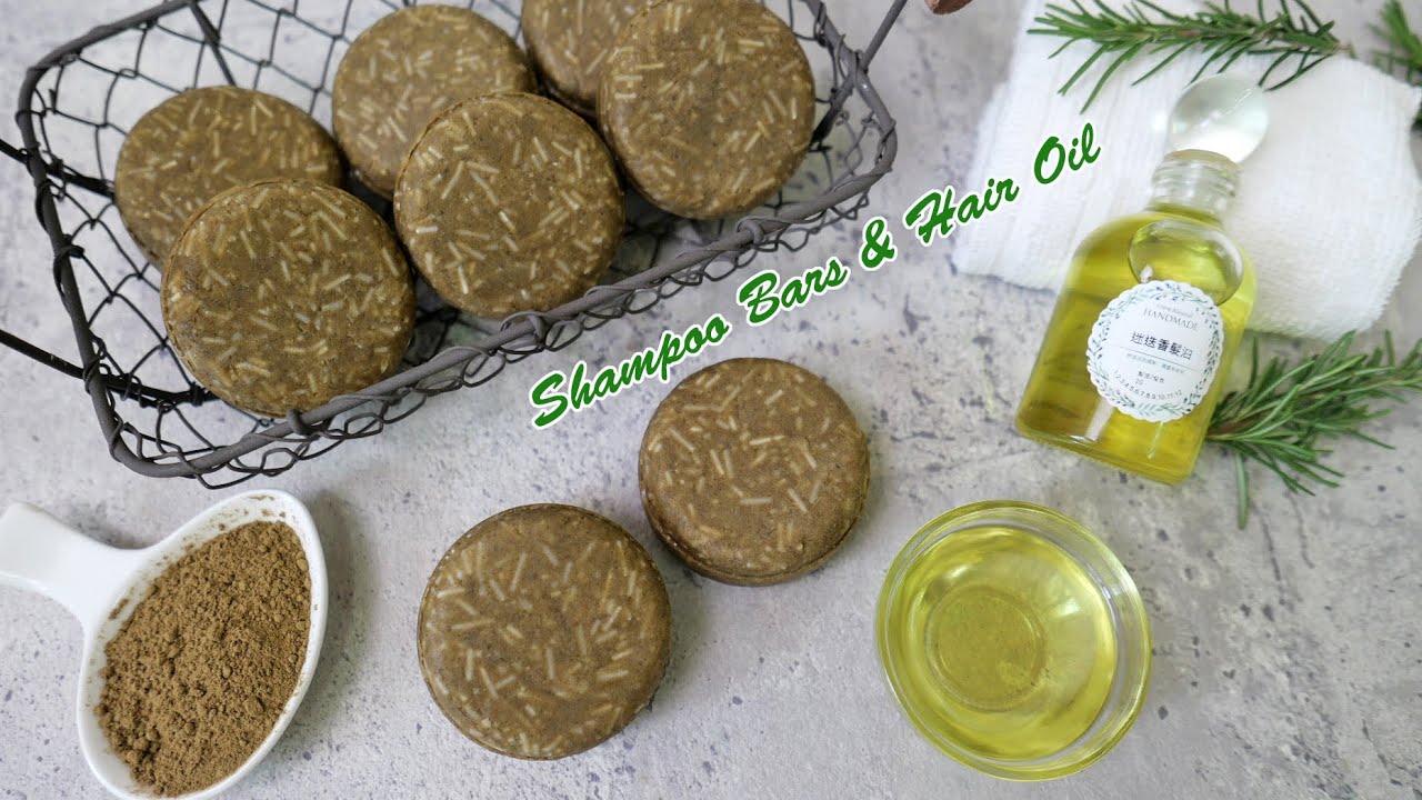 青草洗髮餅&迷迭香髮油 - herbal shampoo bars & rosemary hair oil (recipes listed in description) - 手工皂