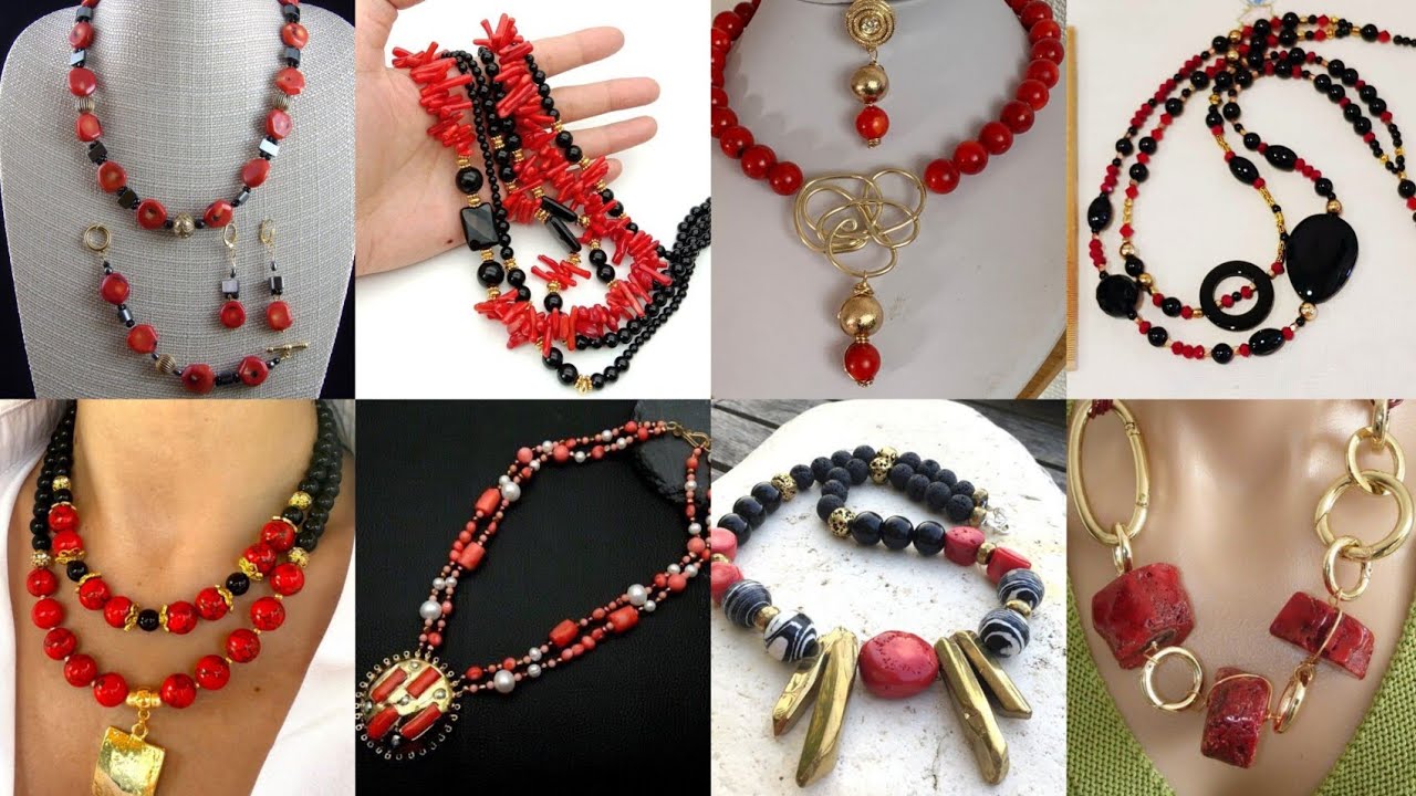 Bold Contrast Jewelry🤩 Red Coral with Black Beads and Gold Spacers