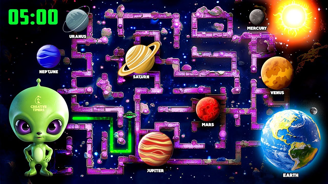 5 MINUTE Timer - Solar System MAZE Classroom Countdown with Music