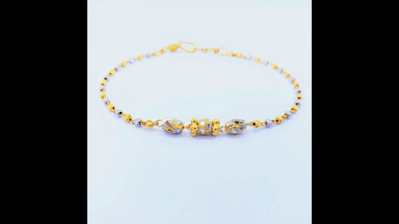 GOLDSHINE 22K Solid Yellow White Gold Bracelet Beads Links Hallmarked 916