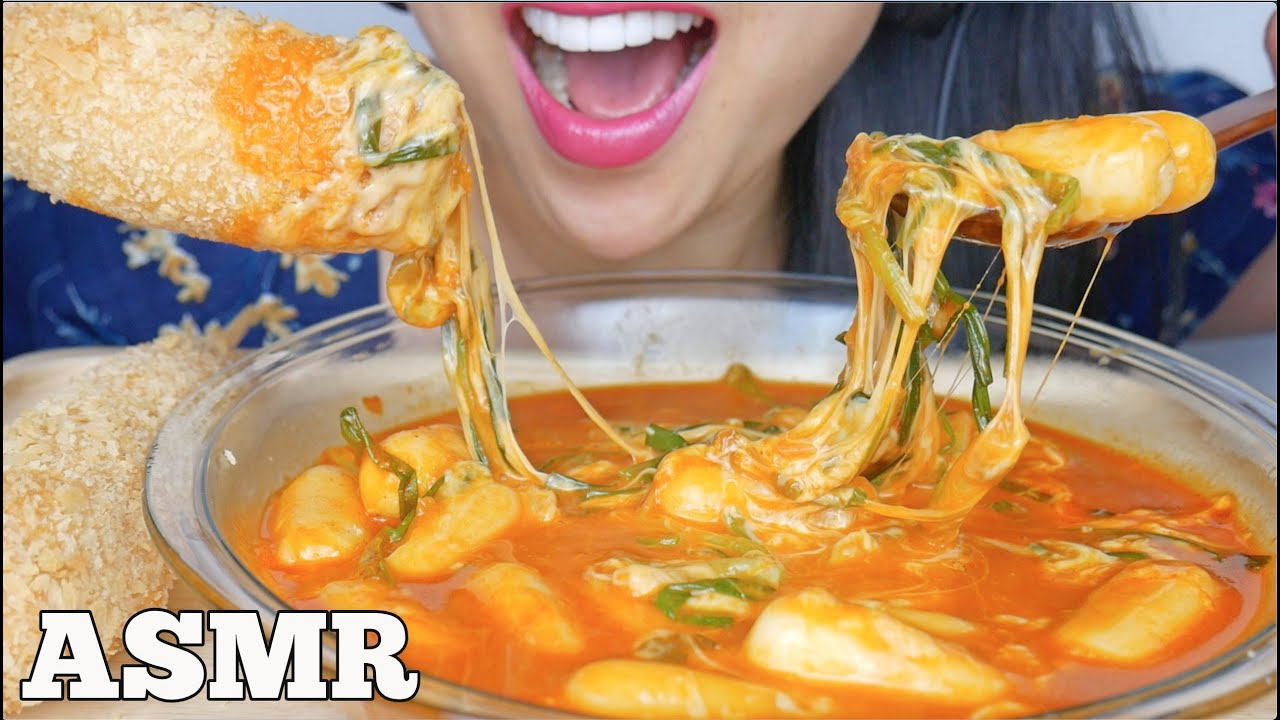 ASMR CHEESY RICE CAKES + MOZZARELLA CORN DOGS (CHEESY CHEESE PULL EATING SOUND) NO TALKING SAS-ASMR