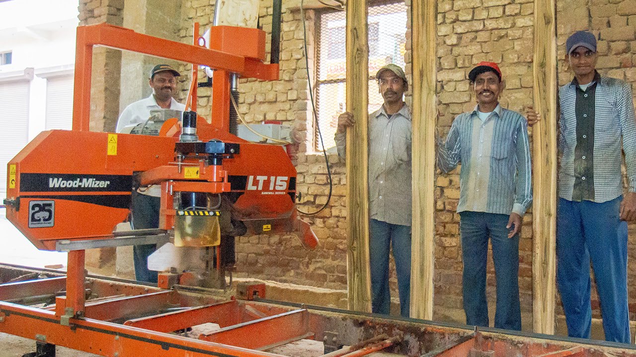 Wood-Mizer LT15 sawmill in New Delhi, India cutting teak for furniture & home interiors