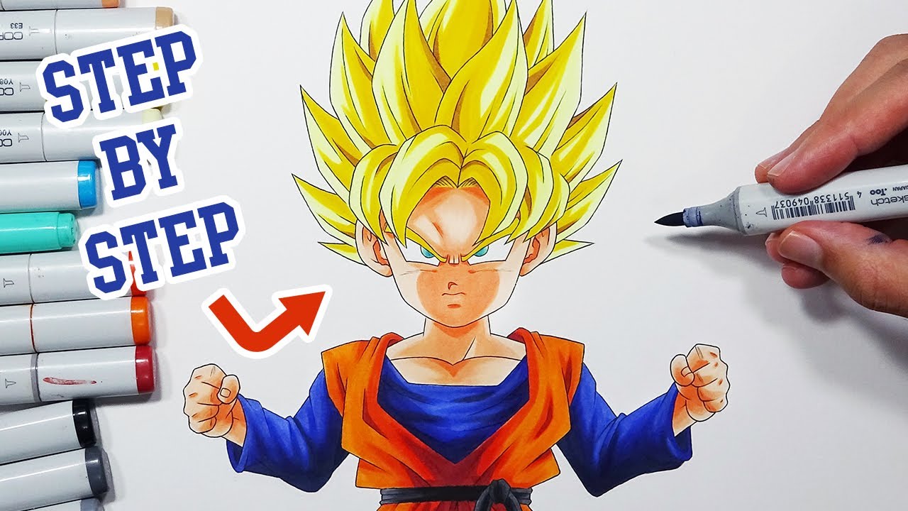 How To Draw SSJ GOTEN! - Step By Step Tutorial
