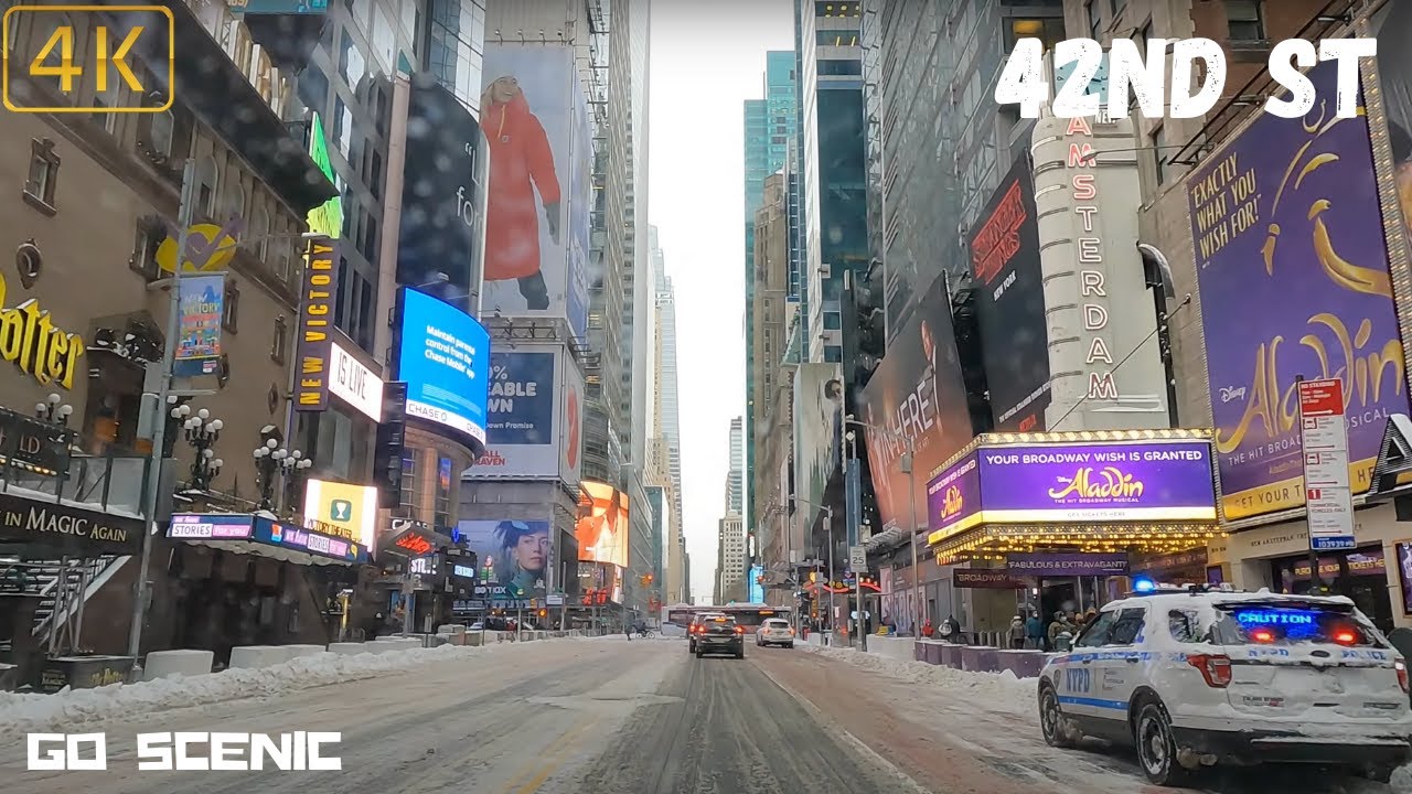 42nd St Manhattan, NY Snow Drive | NYC 4K | GO SCENIC