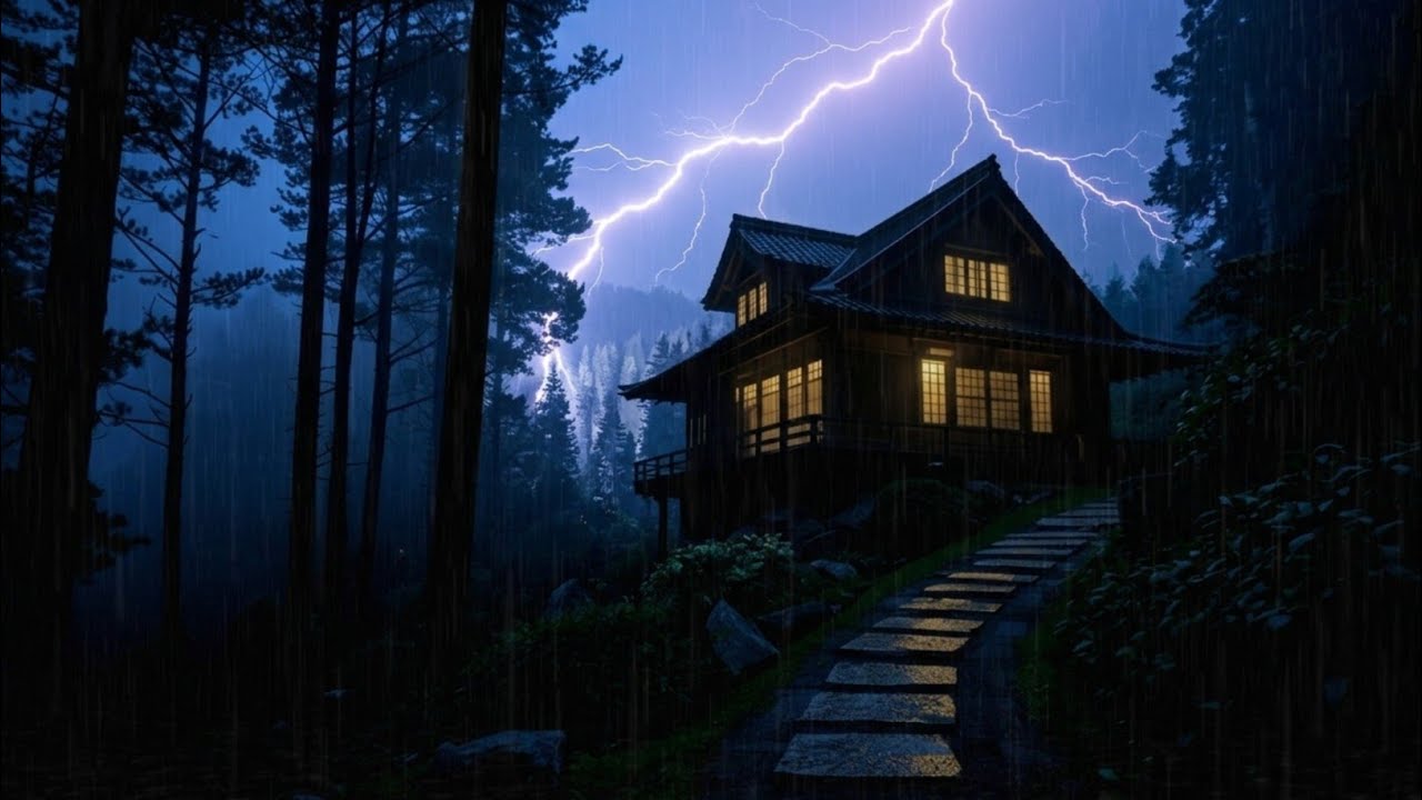 HEAVY RAIN AND THUNDER SOUNDS – Giant Lightning & Explosive Thunder