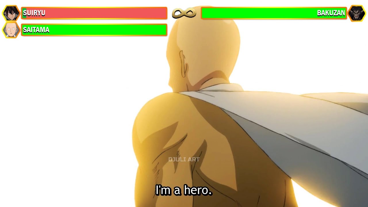 Saitama and Suiryu VS  Gouketsu and Bakuzan WITH HEALTHBARS | One Punch Man