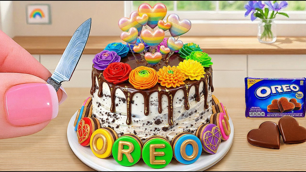 Mini Rainbow Oreo Cake Recipe 🌈🍫 | Satisfying Mini Cake Decorating and ASMR by Tiny Food