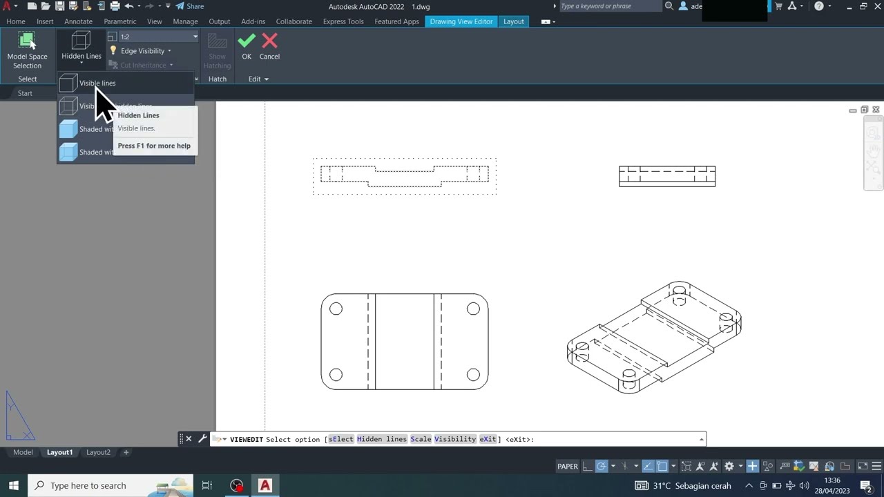 Cara mengubah 3D ke 2D di Autocad 2022