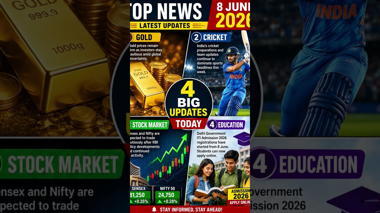 Top 4 Breaking News Today | Gold Price 🚀 | Cricket Update 🏏 | Stock Market 📈 | Education 🎓 | 8 June