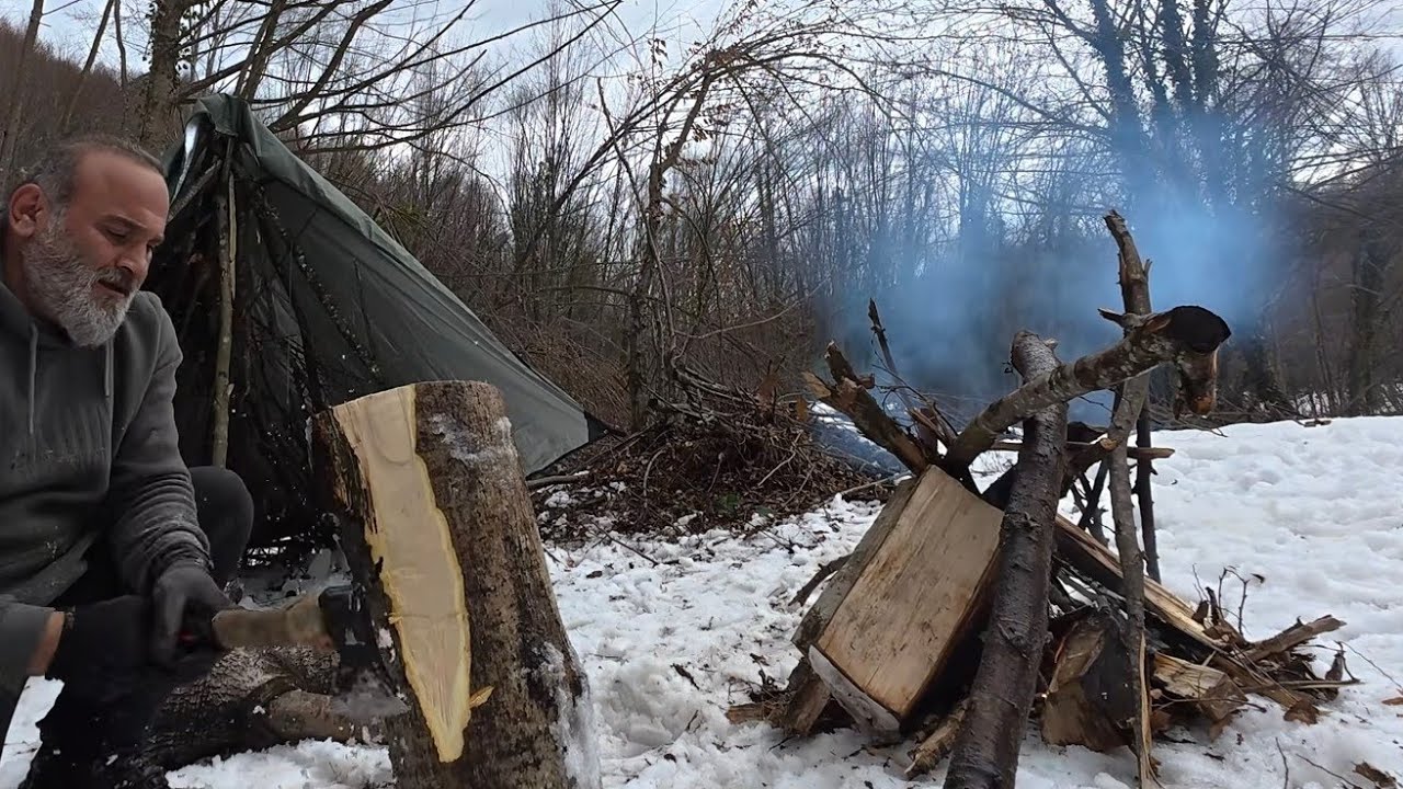 winter camp bushcraft.Lada Niva Dağlarda Tek Başına Kış Kampı 4K