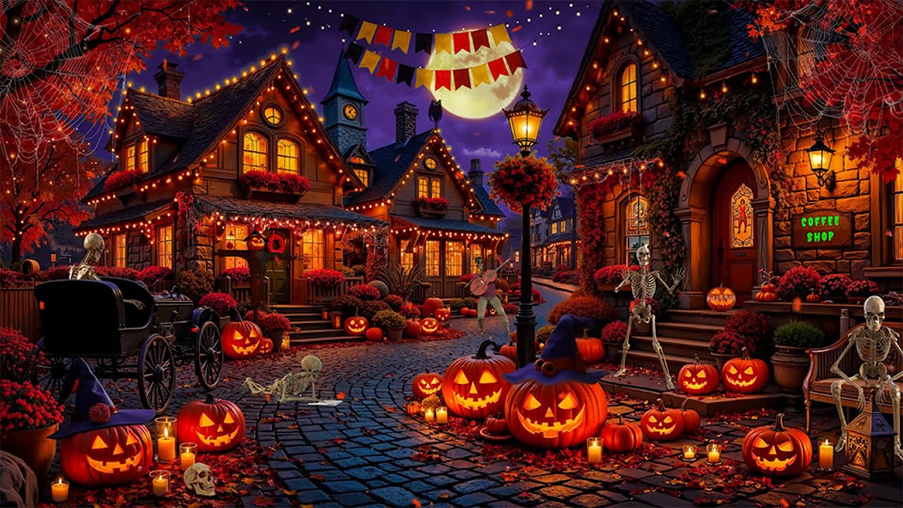Haunted Village Halloween Ambience 🎃👻 Best Halloween Jazz Playlist & Spooky Sounds, Crunchy Leaves