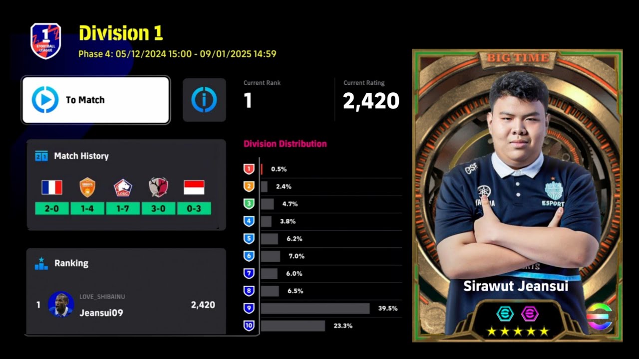 EFOOTBALL 2025 : RATING 2420 | JEANSUI (RANK 1) VS GTR_DANU (RANK 119) | EFOOTBALL LEAGUE PHASE 4