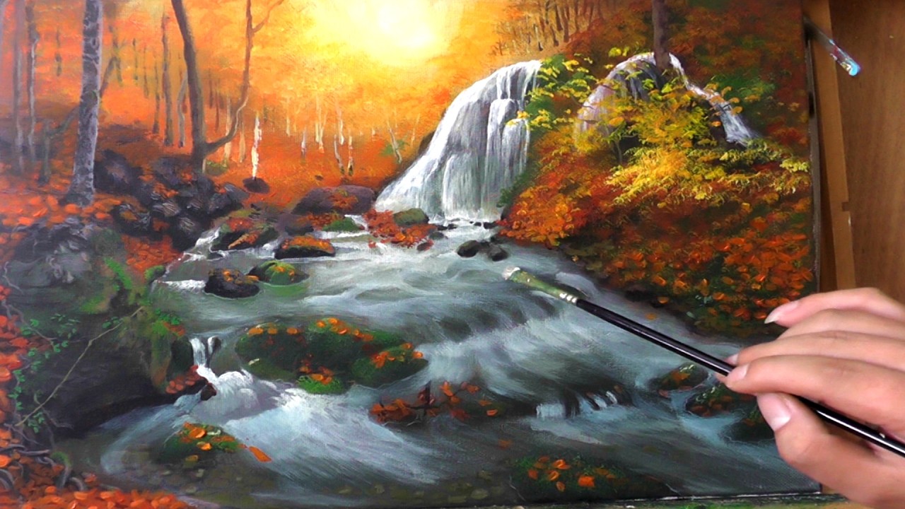 画山间的河流小溪和瀑布。Paint the rivers, streams, and waterfalls in the mountains.#017