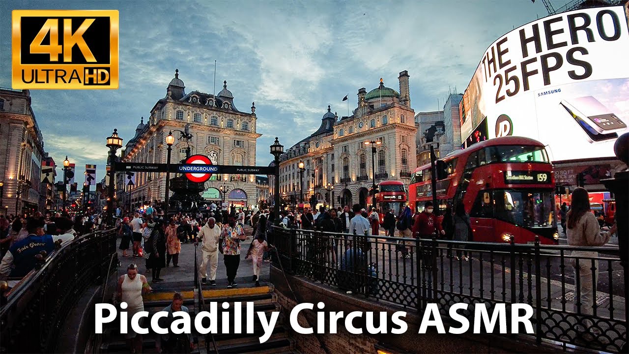 London ASMR Sunset at Piccadilly Circus | City sounds for sleep or study | 4K 360° binaural audio 🎧