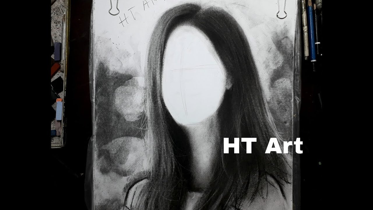 Vẽ tóc cực nhanh và hiệu quả bằng than. Cách vẽ tóc . Vẽ tóc nữ. Tóc đẹp .Draw outline hair.  HT Art