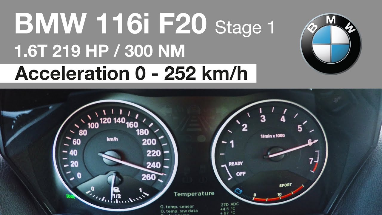 BMW 116i F20 Stage 1 219 HP ускорение 0 - 252 км / ч Максимальная скорость