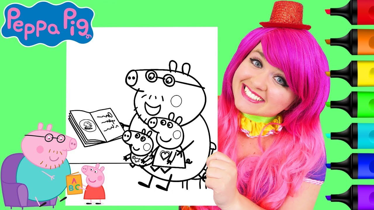 Coloring Peppa, George & Daddy Pig Bedtime Story Coloring Page Prismacolor Markers | KiMMi THE CLOWN