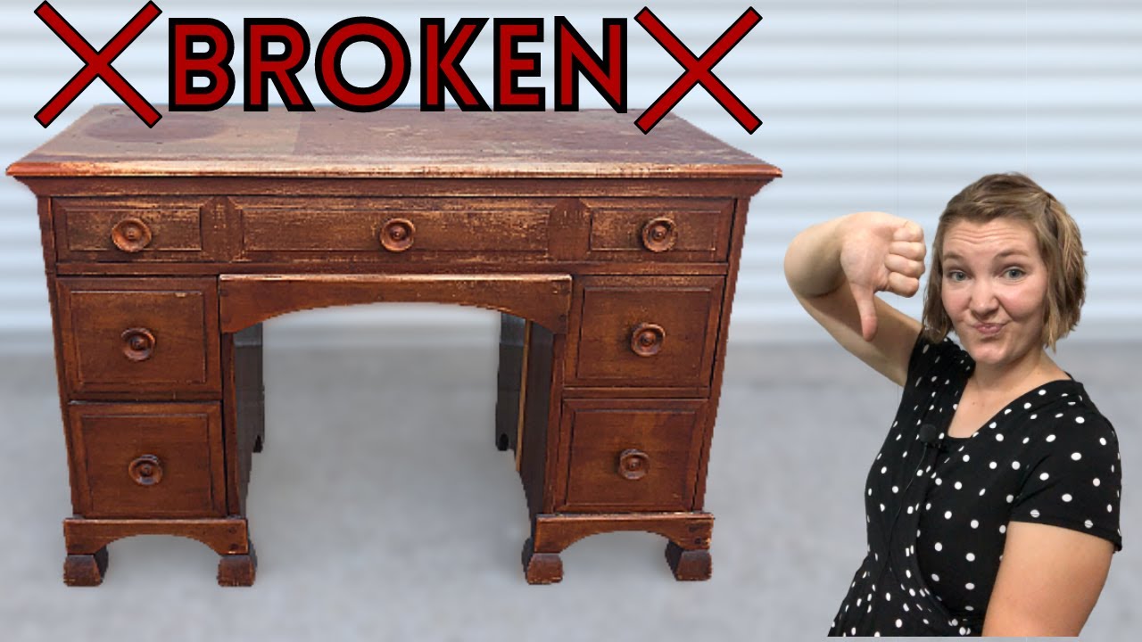 Vintage Wood Desk Makeover | Painting and Staining a Desk