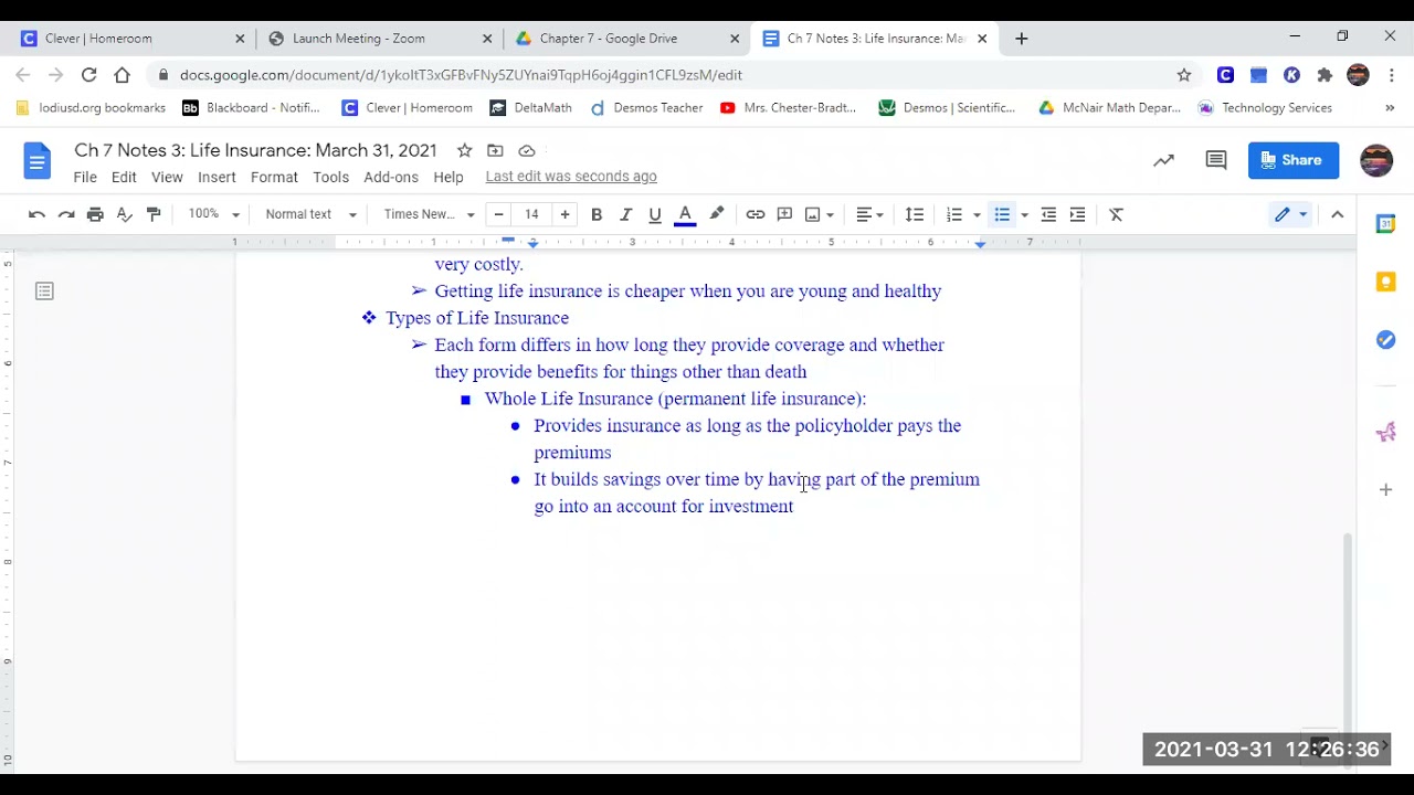 Ch 7 Notes 3 Life Insurance