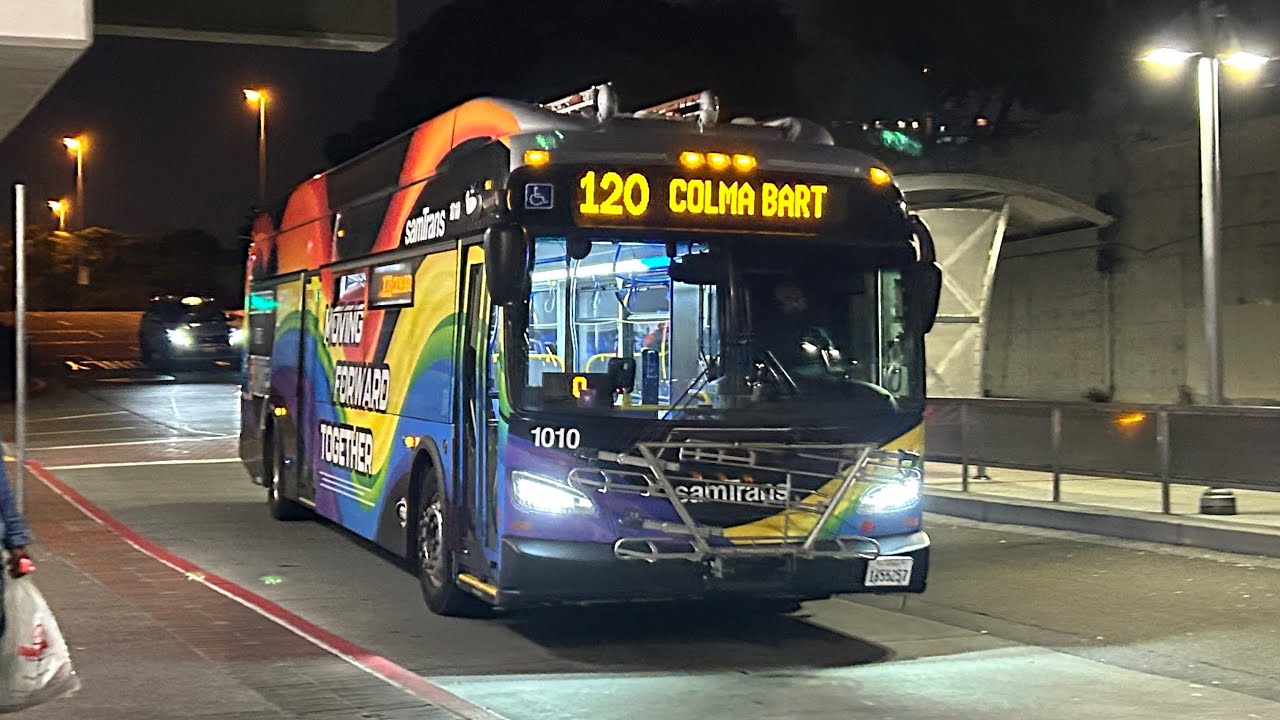 ⁴ᴷ⁶⁰ night ride! San Mateo County Transit District: 2023 New Flyer Xcelsior XE40 #1010 on Route 120
