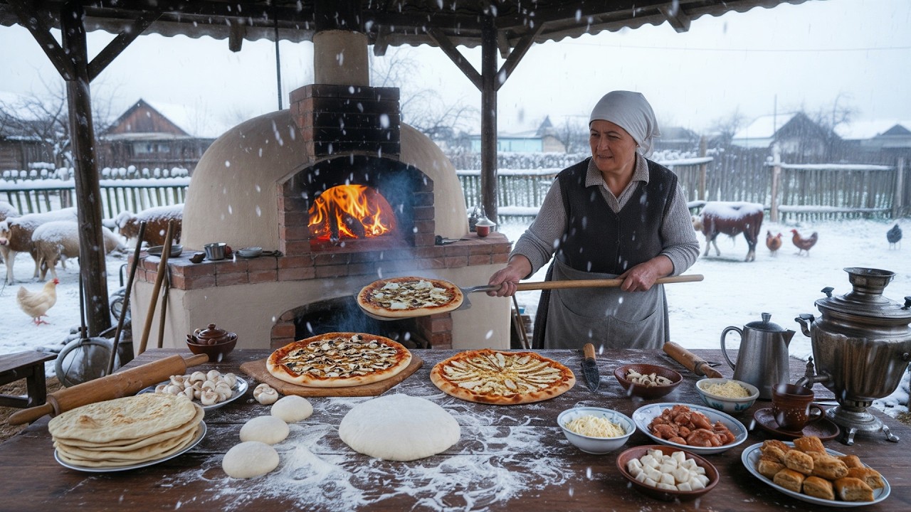 Real Life in an Azerbaijani Mountain Village | Grandma's Homemade Traditional Pizza!
