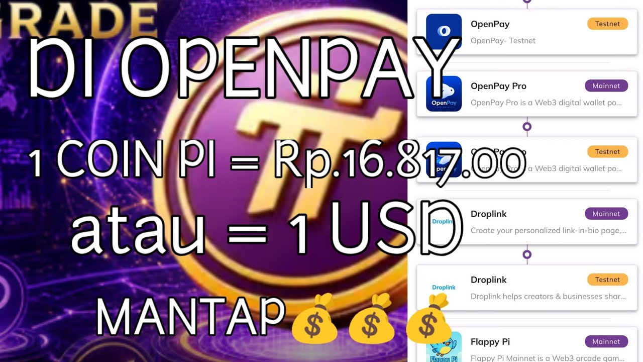 INFO PI NETWORK HARI INI//DI OPENPAY 1 COIN PI = Rp.16.817.00_atau 1 USD_Mantap 💰💰🔥