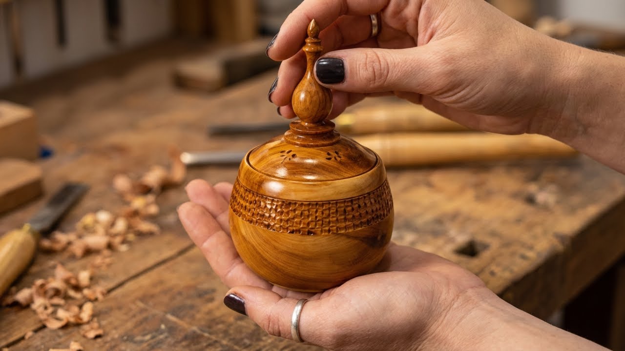 I can easily turn wood on a lathe. Every curve on this lidded bowl tells a story