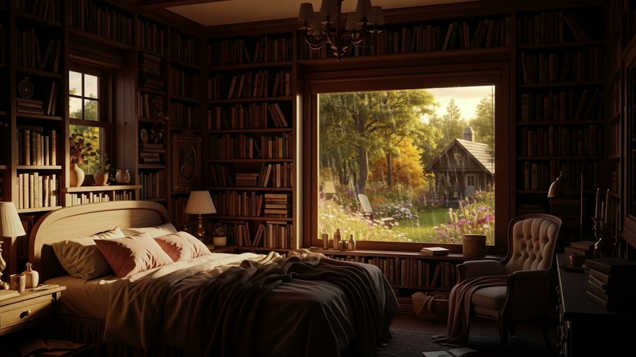 Rainy Garden Bedroom Piano 🌧️🎹 | Cozy Sleep & Study Music, Peaceful Rain View, Deep Focus Ambience