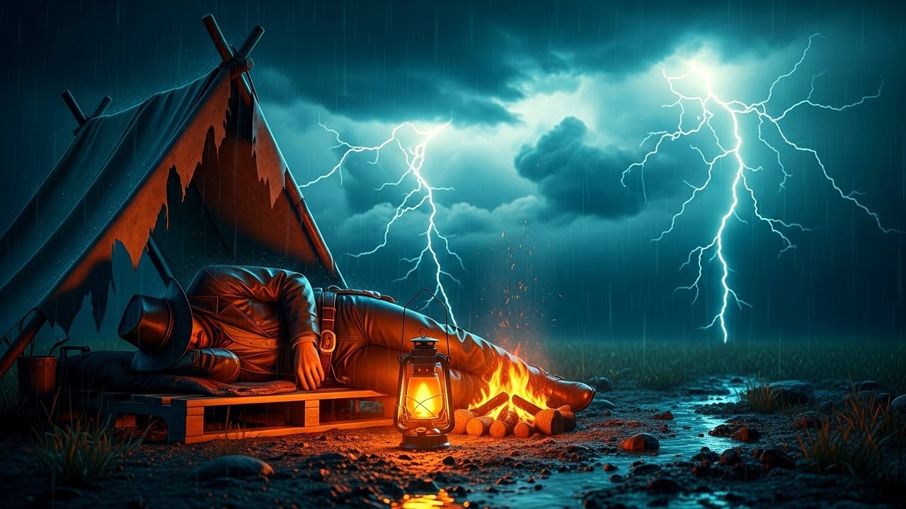 Watching a Relaxing night-time thunderstorm from a Porch | RDR2 ASMR Binaural Beats
