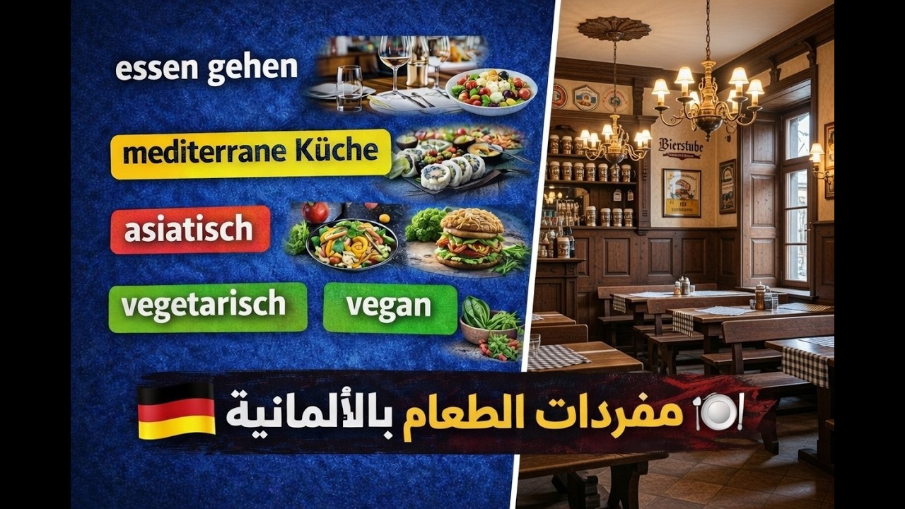 036. الدرس (36) مفردات الطعام في الألمانية 🍽️ | كيف تتكلم عن الأكل والمطاعم بسهولة؟