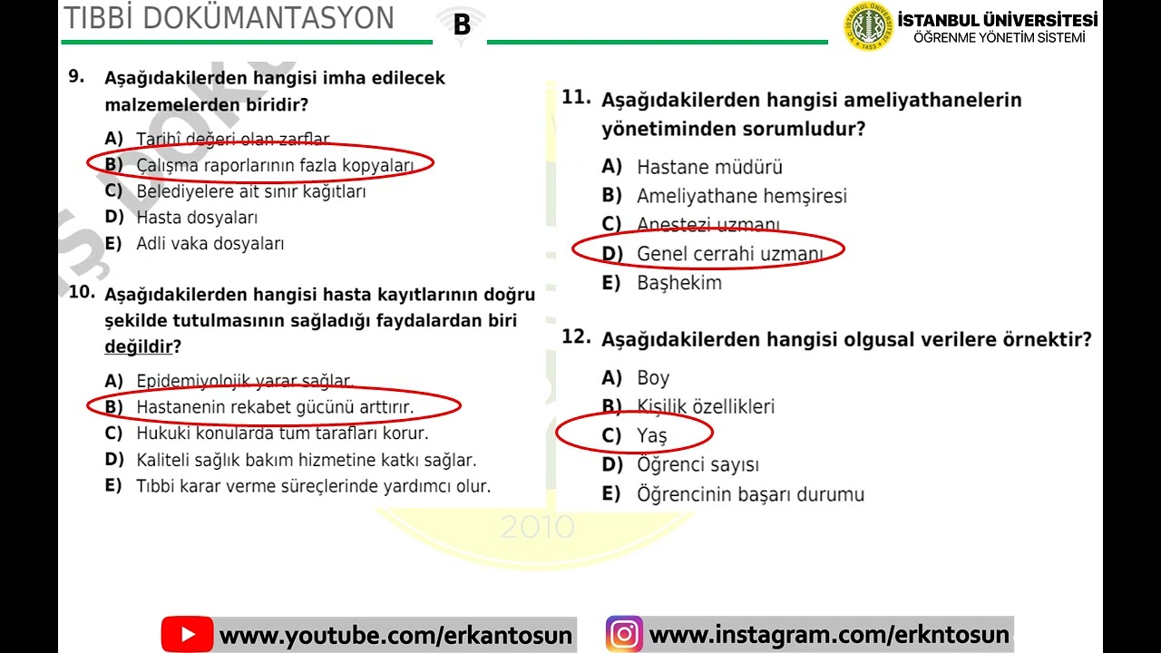 AUZEF.  Tıbbi Dokümantasyon Bitirme Sınavı Soru Çözümleri (24 Aralık 2022)