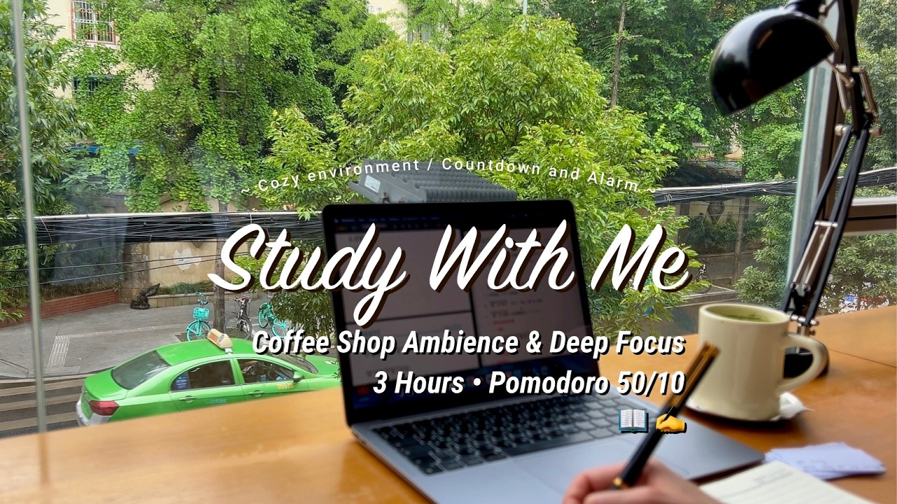 3-HR STUDY WITH ME at the CAFE ☕ | Coffee Shop Ambience | Pomodoro 50/10