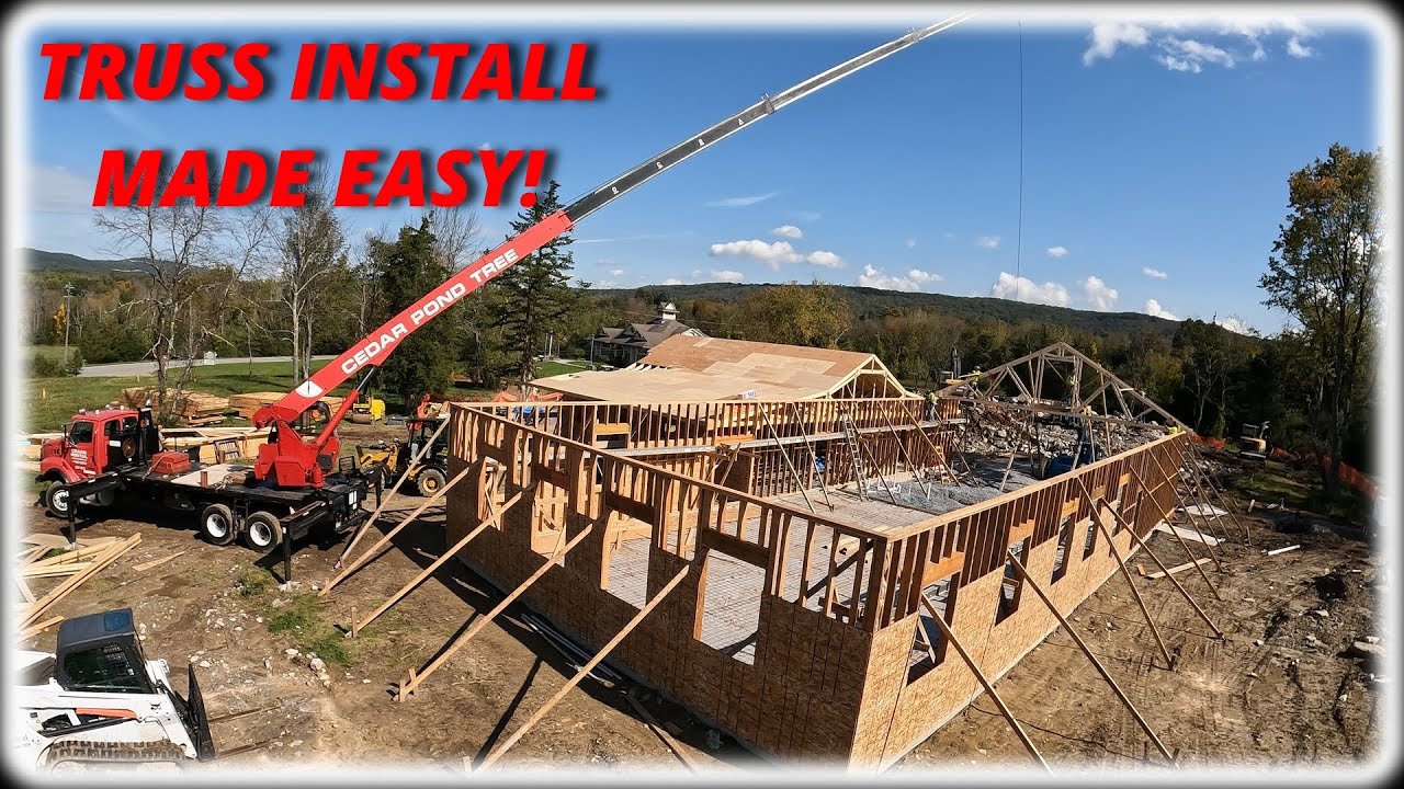 Using A Crane To Set Roof Trusses! Sparrow's Nest New Building Day 18!