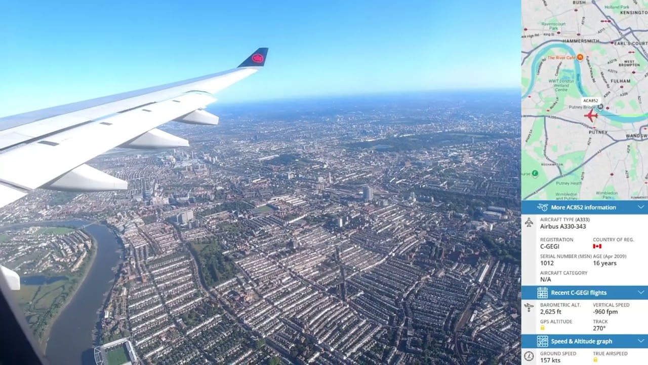 Final Approach in to London Heathrow LHR Runway 27L Aboard Air Canada A330 AC852