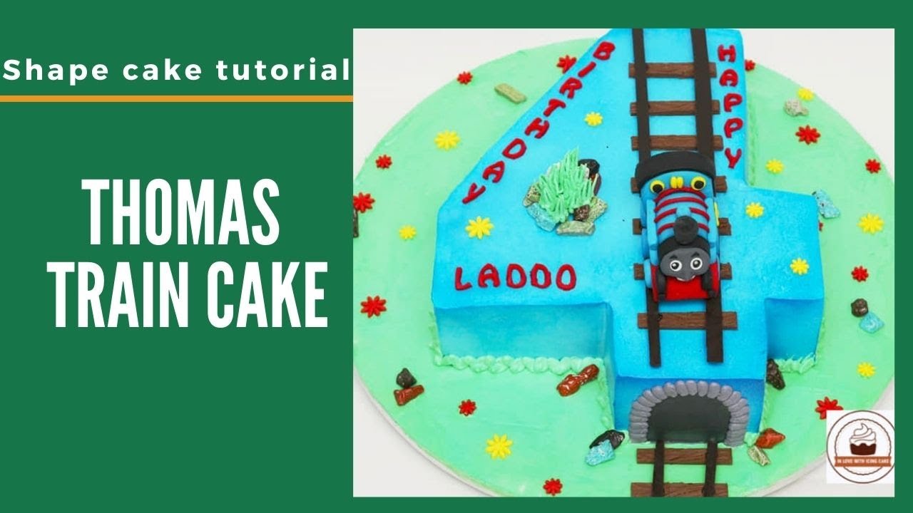 Number 4 shaped Whipped cream Thomas train cake