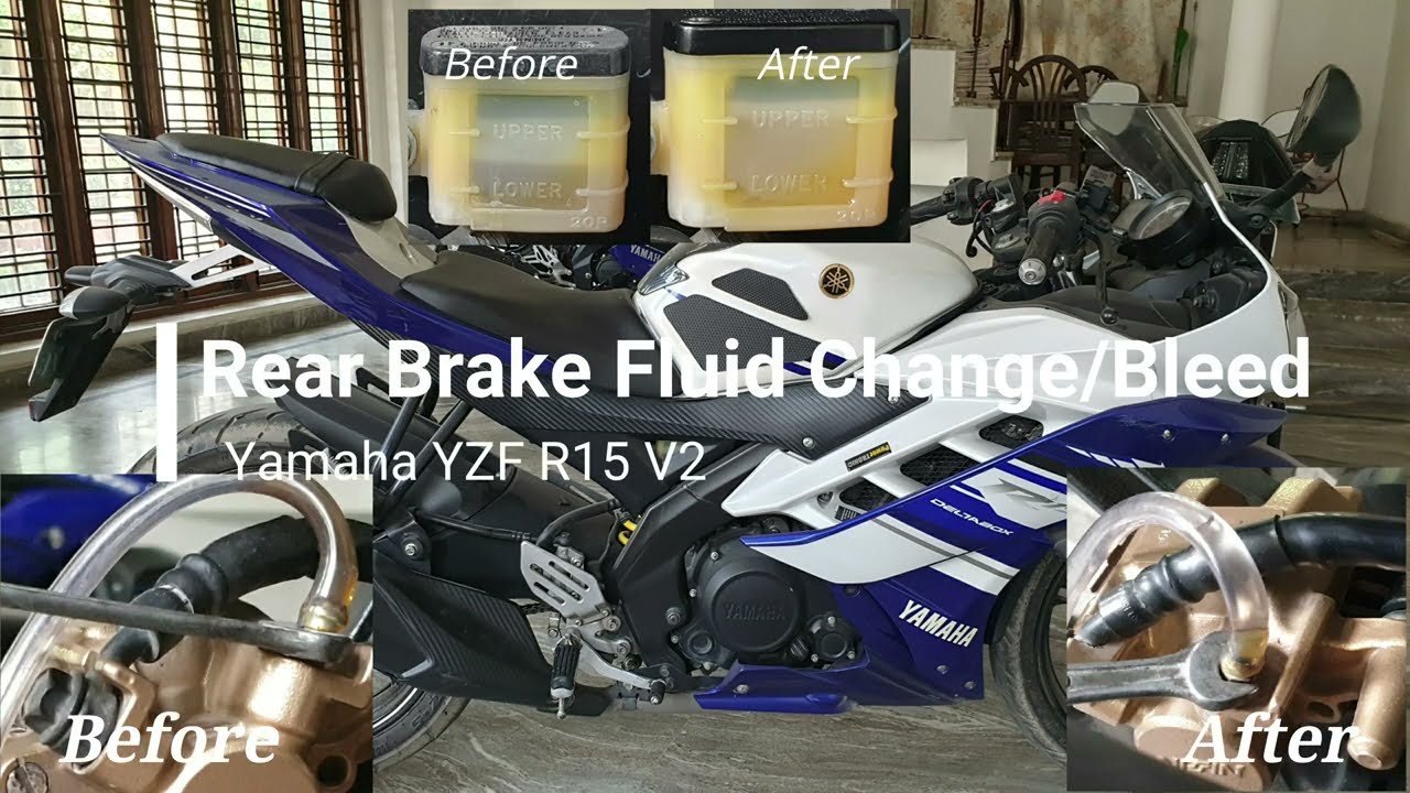 Yamaha YZF R15 v2 Rear Brake Fluid Change/ Brake Fluid Bleeding | DIY