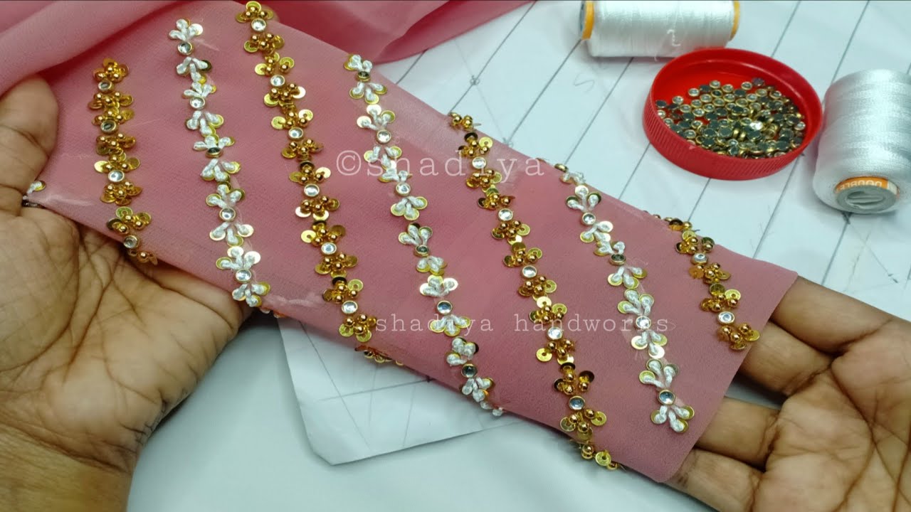 Grand look but easy sleeve embroidery design with normal needle and beads thread|border embroidery